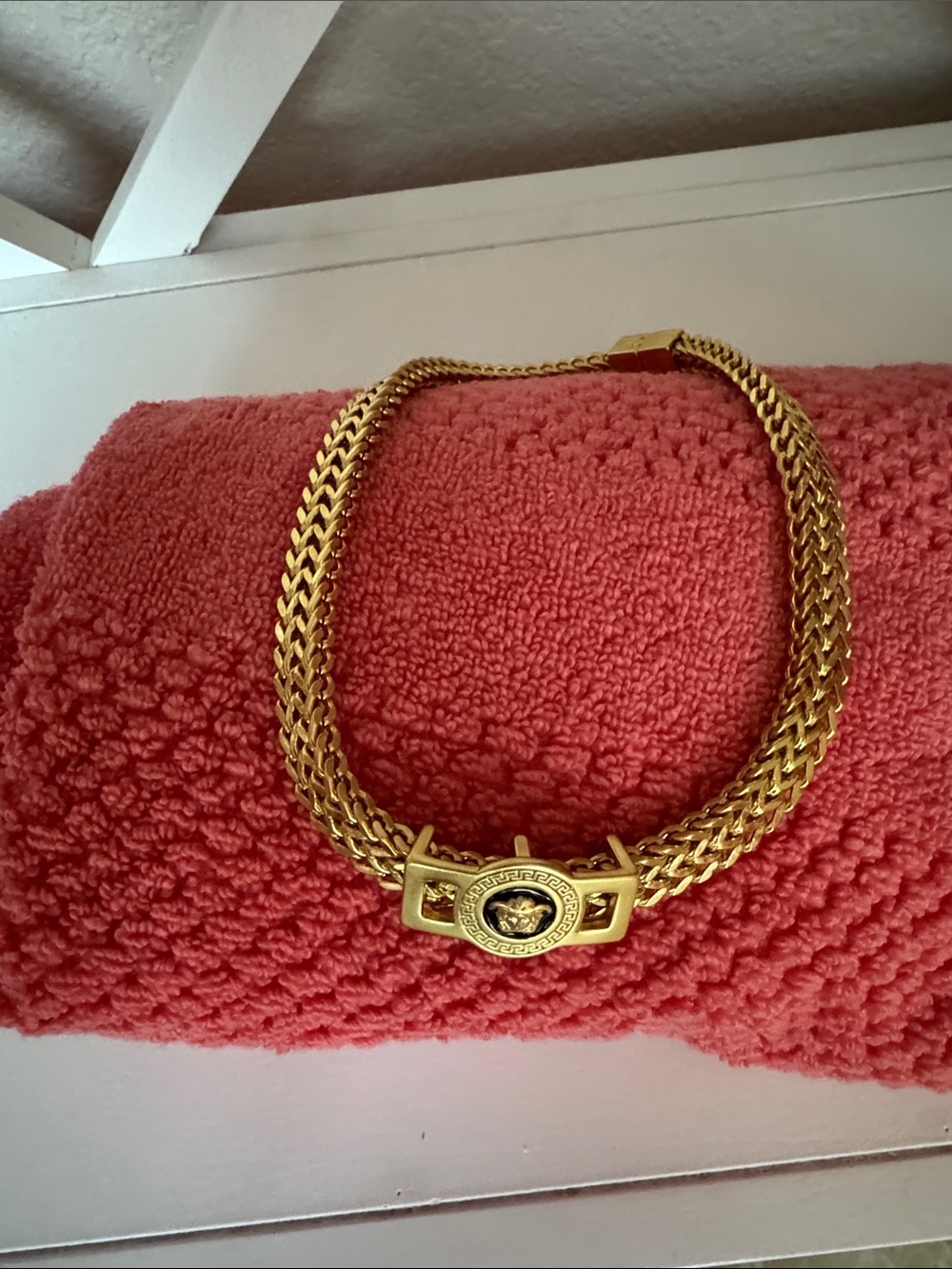 Gold-Tone Statement Chain Necklace with Medallion Accent Versace style